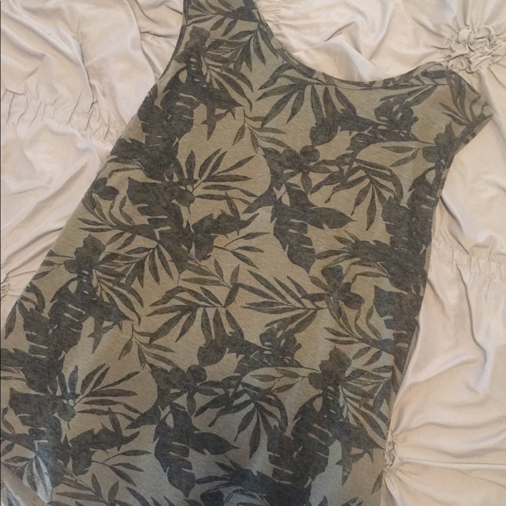 Old Navy Army Green Tank with Leaf Print